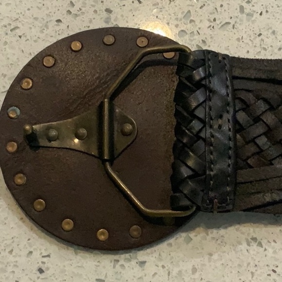 Woman's Leather‎ Braided Belt Large Leather Buckle Brown 34-36" - Picture 5 of 6